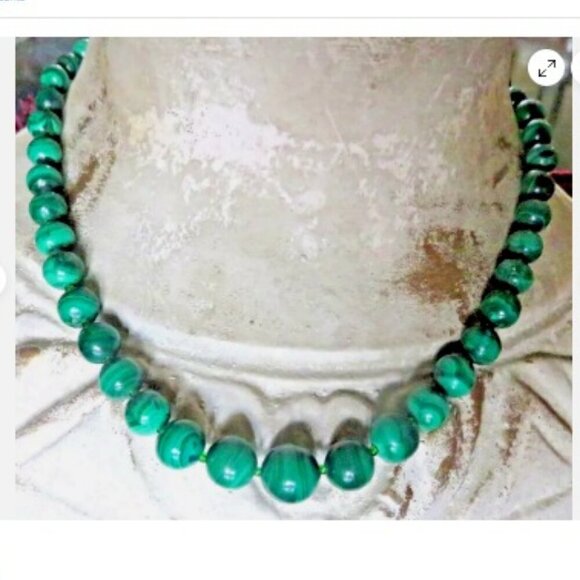 ALEXANDRA'S ACCENTS Artisan Malachite 19" Necklace Green Graduated Beads 16-7mm - Picture 1 of 6